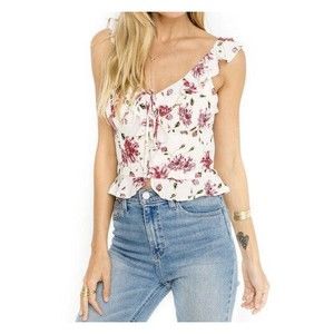 ASTR The Label Women’s Floral Ruffle Button Down Tank White Size Medium